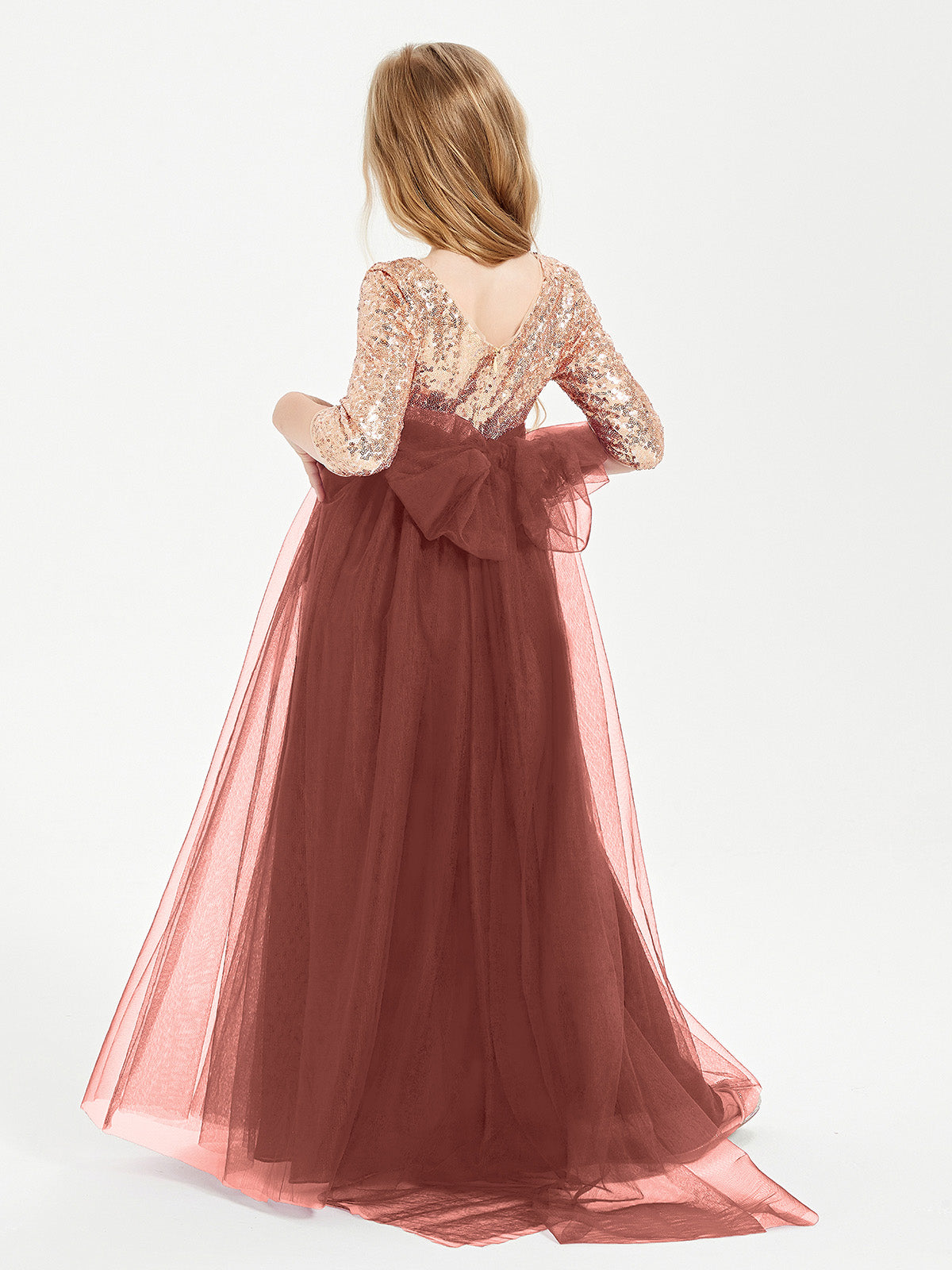 Sparkling Sequined Junior Bridesmaids Gown Terracotta